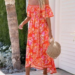 NWT VICI SALOMEA OFF THE SHOULDER FLORAL MIDI DRESS